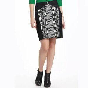 Anthropologie Floreat Skirt 4 Pintuck Pencil Ikat Geometric Black White